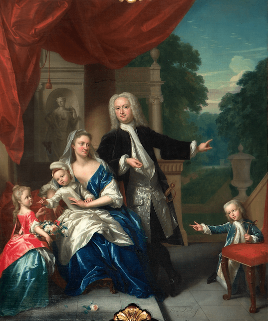 Philip van Dijk, ‘Groepsportret van Nicolaas Steengracht, Anna Maria Spiering en hun drie kinderen Cecilia Maria, Adriaan en Johan’, 1733, foto: Stichting Duivenvoorde