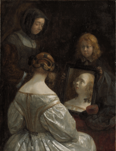 SK-A-4039 Gerard ter Borch de Jonge, ‘Vrouw voor de spiegel’, ca. 1652