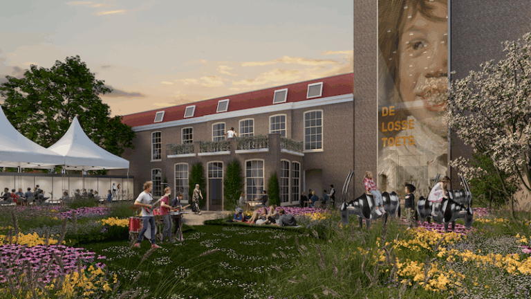 fe57cc0d-e3cc-2bac-23b8-c6017d2cf466 kopie Impressie van de tuin van het Frans Hals Museum bij de Egelantier, door Lies Willers