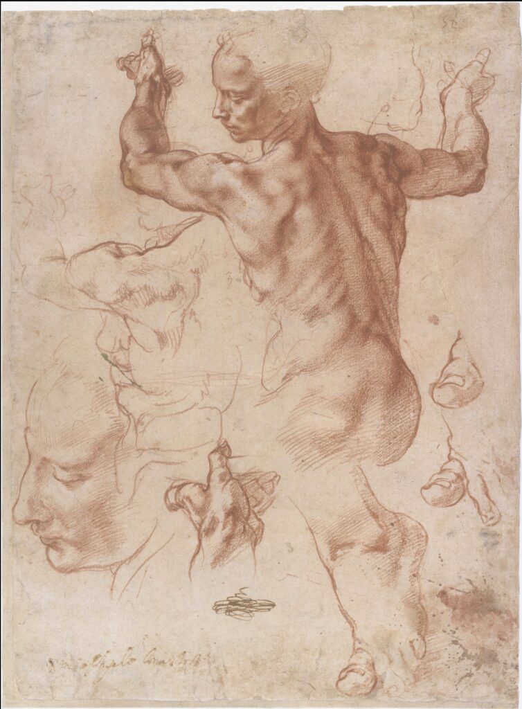 Michelangelo Buonarroti, 'Studies voor de Libische Sibille voor de Sixtijnse Kapel', ca. 1511, collectie The Metropolitan Museum of Art, New York