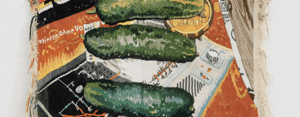 Ingrid Wiener, Three Gherkins, 2006, tapestry, wool, silk, 59 × 73 cm, private collection, Vienna, © the artist Ingrid Wiener, Three Gherkins, 2006, tapestry, wool, silk, 59 × 73 cm, private collection, Vienna, © the artist