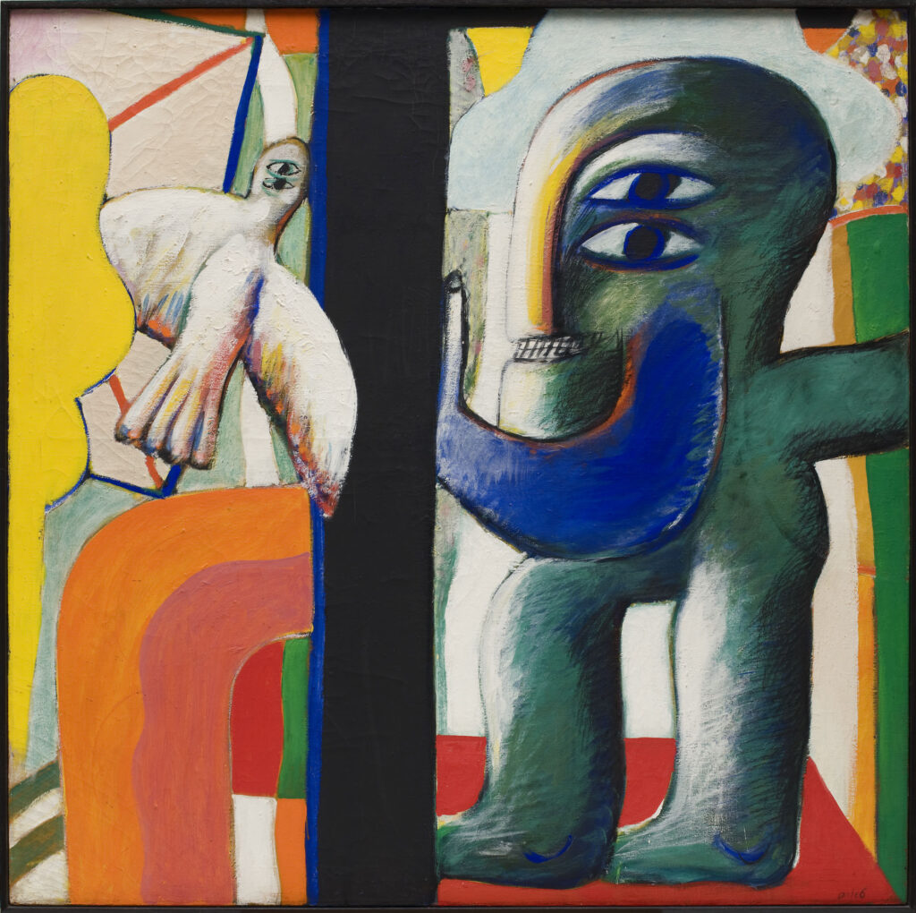 Horst Antes, Interieur, Figur mit Volgel, 1962-64, Öl auf Leinwand, Foto: Herling/Herling/Werner, Sprengel Museum Hannover