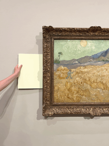 Vincent van Gogh, ‘Korenveld met maaier’, 1889 met gele kleurstaal