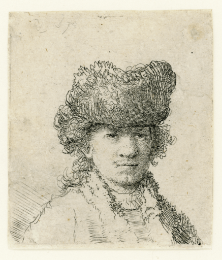 1. Rembrandt van Rijn, Self-portrait in a Fur Cap, 1630, Collectie Charlotte Meyer Rembrandt van Rijn, ‘Zelfportret met bonten muts’, 1630