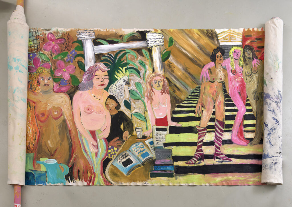 Keetje Mans, Howl of the garden wall, 2025, olieverf op linnen, 250x250 cm. Courtesy de kunstenaar. Foto Bert Janssen