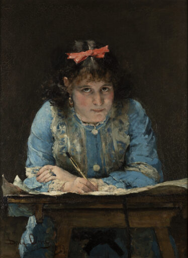 1. David Oyens (1842 - 1902), De teekening, 1879, olieverf op doek, Dordrechts Museum, bruikleen particuliere collectie ter nagedachtenis aan Fred Hendriks, 2022 David Oyens, ‘De teekening’, 1879, foto: Dordrechts Museum