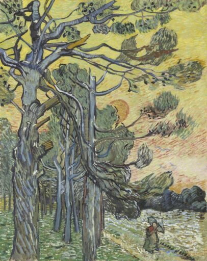Vincent van Gogh, ‘Dennenbomen bij zonsondergang’, 1889 Vincent van Gogh, ‘Dennenbomen bij zonsondergang’, 1889